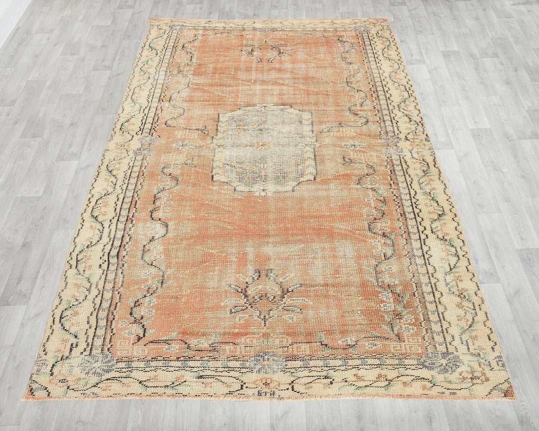 Orange Turkish Oushak Rug 5' 1" x 8' 1" Hand-Knotted | No. VR69624