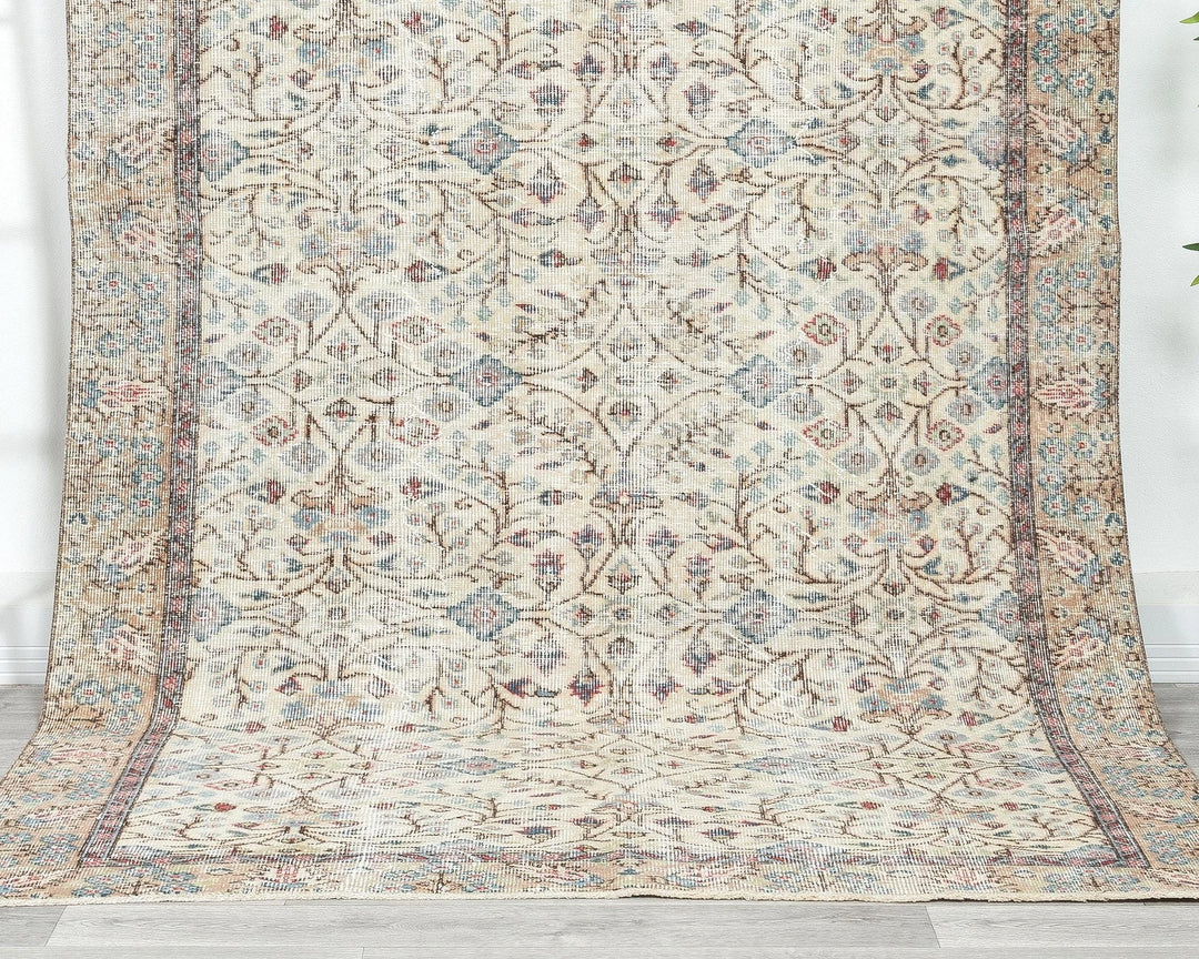 Beige Turkish Oushak Rug 5' 2" x 9' Hand-Knotted | No. VR69627