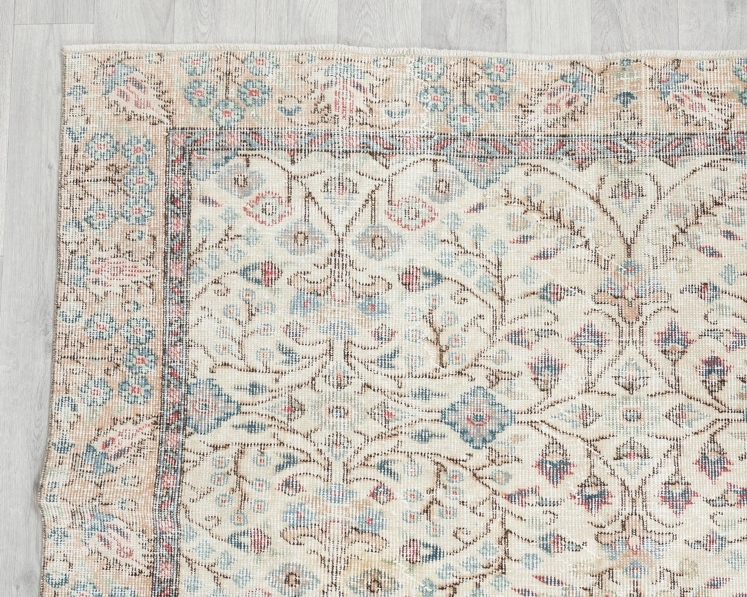 Beige Turkish Oushak Rug 5' 2" x 9' Hand-Knotted | No. VR69627