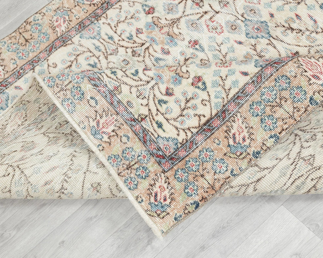 Beige Turkish Oushak Rug 5' 2" x 9' Hand-Knotted | No. VR69627
