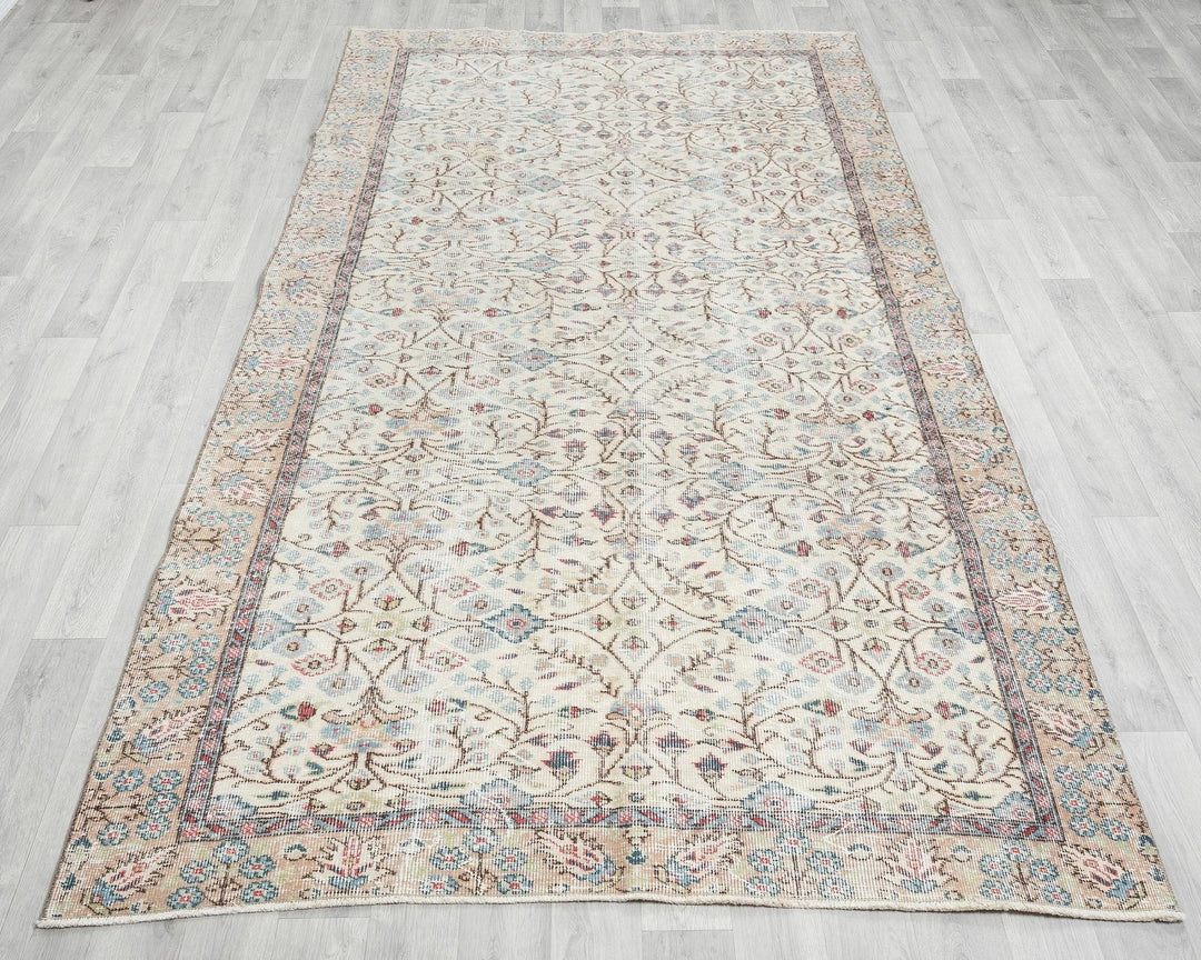 Beige Turkish Oushak Rug 5' 2" x 9' Hand-Knotted | No. VR69627
