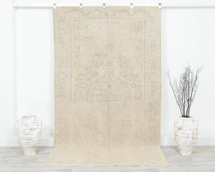 Beige Turkish Oushak Rug 5' 1" x 8' 11" Hand-Knotted | No. VR69662