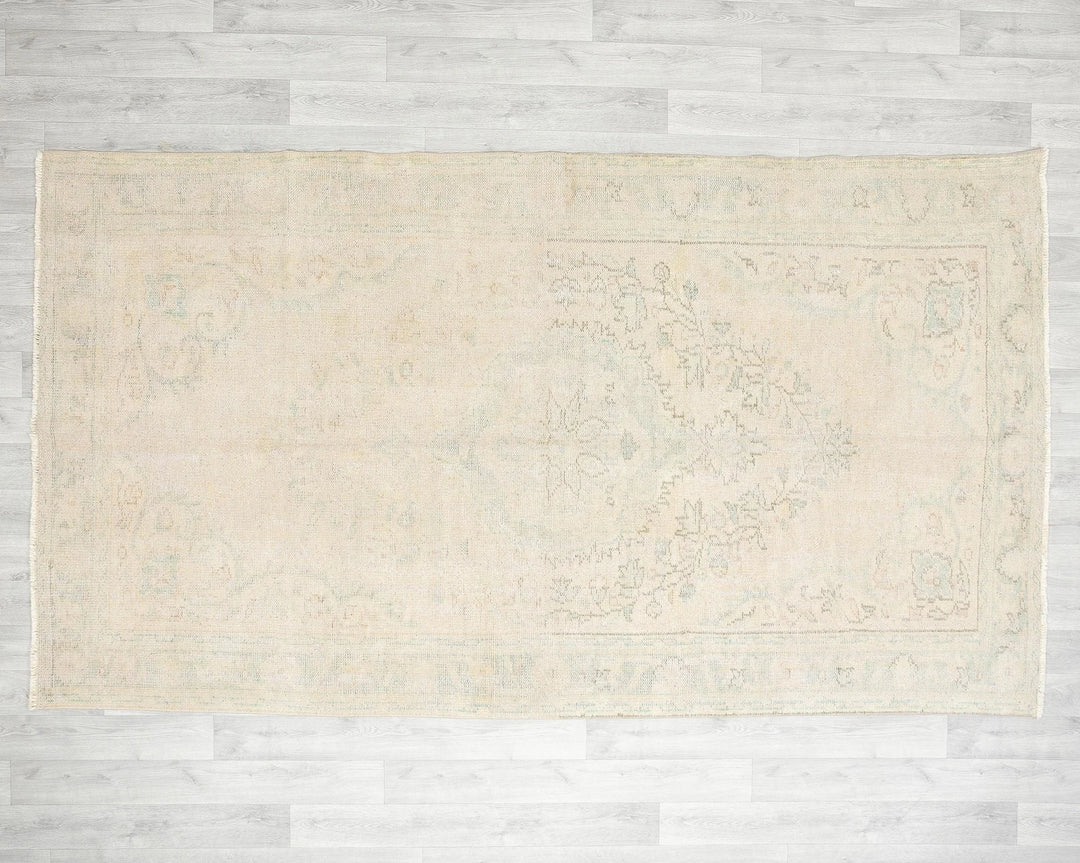 Beige Turkish Oushak Rug 5' 1" x 8' 11" Hand-Knotted | No. VR69662