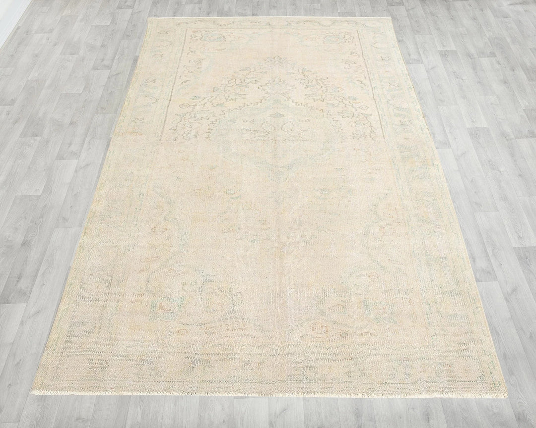 Beige Turkish Oushak Rug 5' 1" x 8' 11" Hand-Knotted | No. VR69662