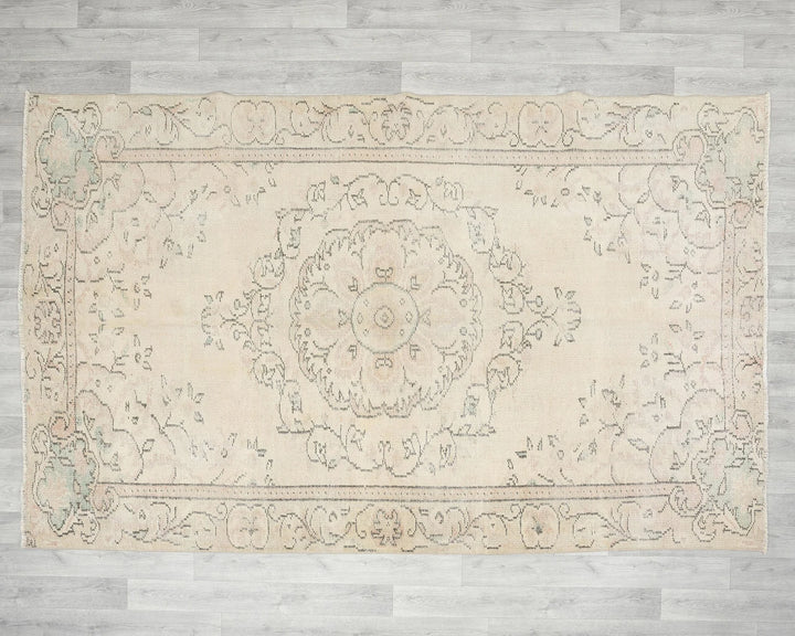Beige Turkish Oushak Rug 5'10" x 9' Hand-Knotted | No. VR69801