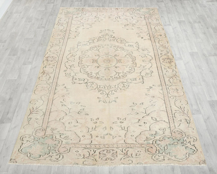 Beige Turkish Oushak Rug 5'10" x 9' Hand-Knotted | No. VR69801