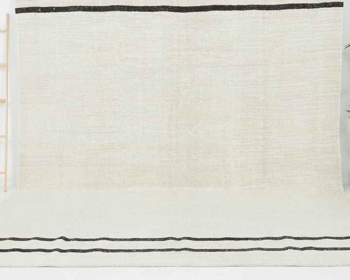 White Turkish Kilim Rug 9' x 11' 8" Flat-Weave | No. VR69805