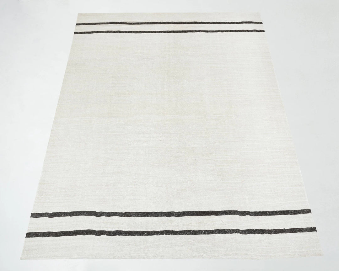 White Turkish Kilim Rug 9' x 11' 8" Flat-Weave | No. VR69805