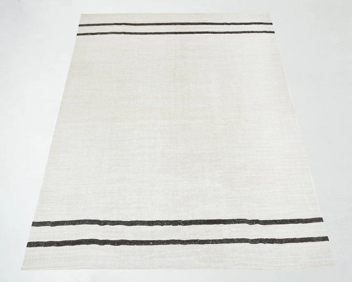 White Turkish Kilim Rug 9' x 11' 8" Flat-Weave | No. VR69805