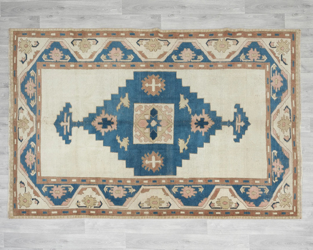 Multicolor Turkish Oushak Rug 5'5" x 7'10" Hand-Knotted | No. VR70041
