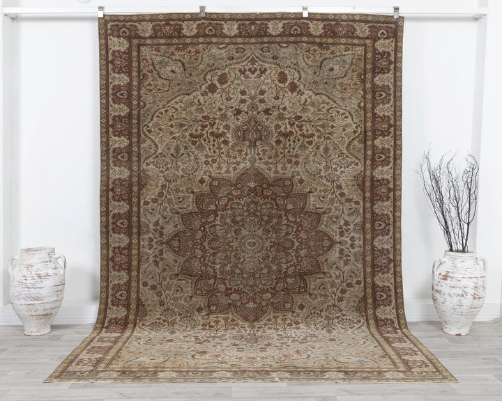 Brown Turkish Oushak Rug 6' 3" x 9' 8" Hand-Knotted | No. VR70085