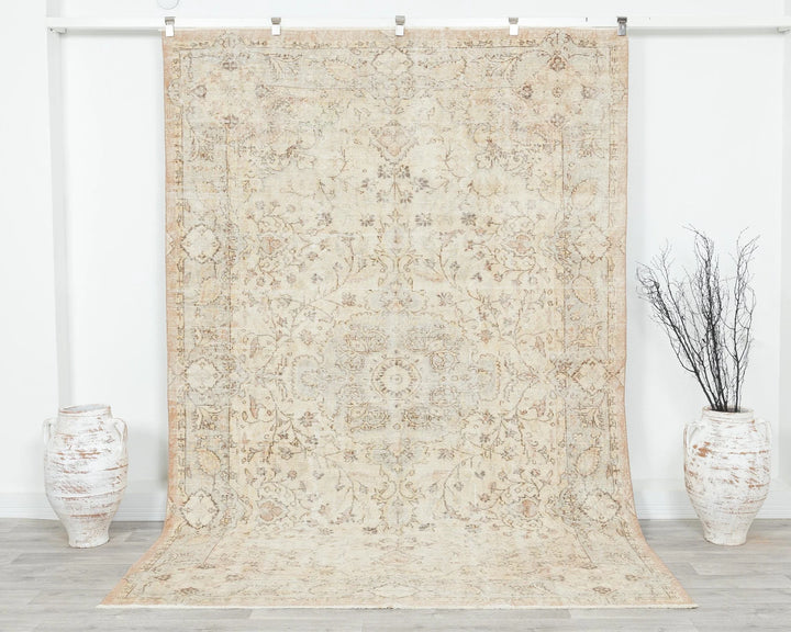 Beige Turkish Oushak Rug 6' 3" x 9' 3" Hand-Knotted | No. VR70968