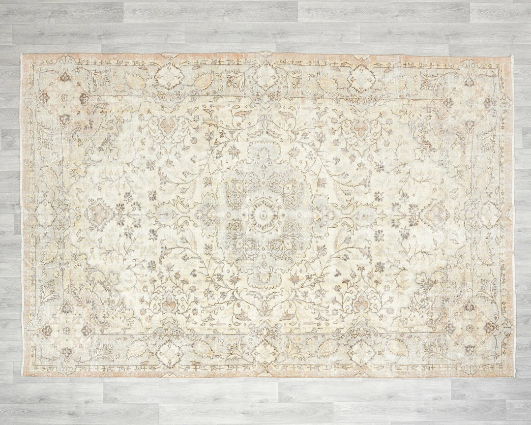 Beige Turkish Oushak Rug 6' 3" x 9' 3" Hand-Knotted | No. VR70968
