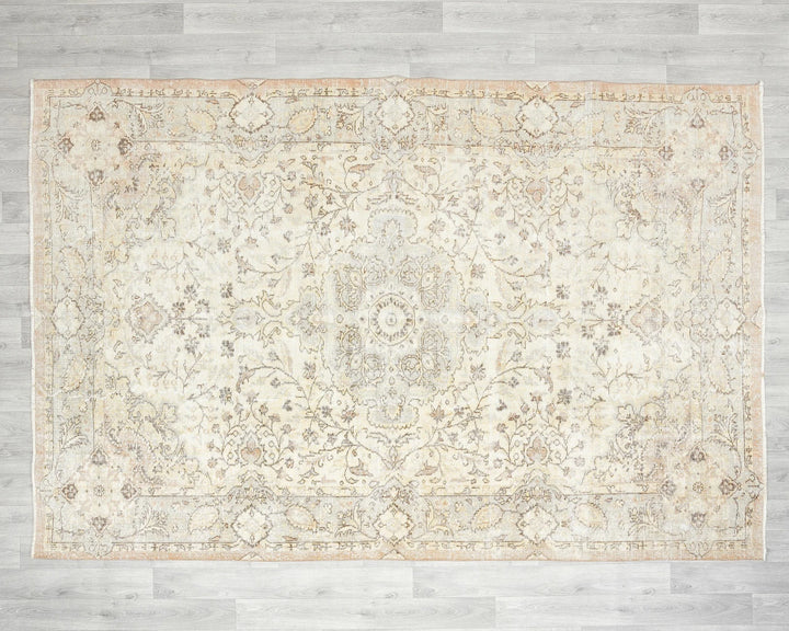 Beige Turkish Oushak Rug 6' 3" x 9' 3" Hand-Knotted | No. VR70968