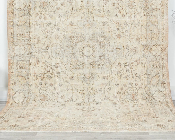 Beige Turkish Oushak Rug 6' 3" x 9' 3" Hand-Knotted | No. VR70968