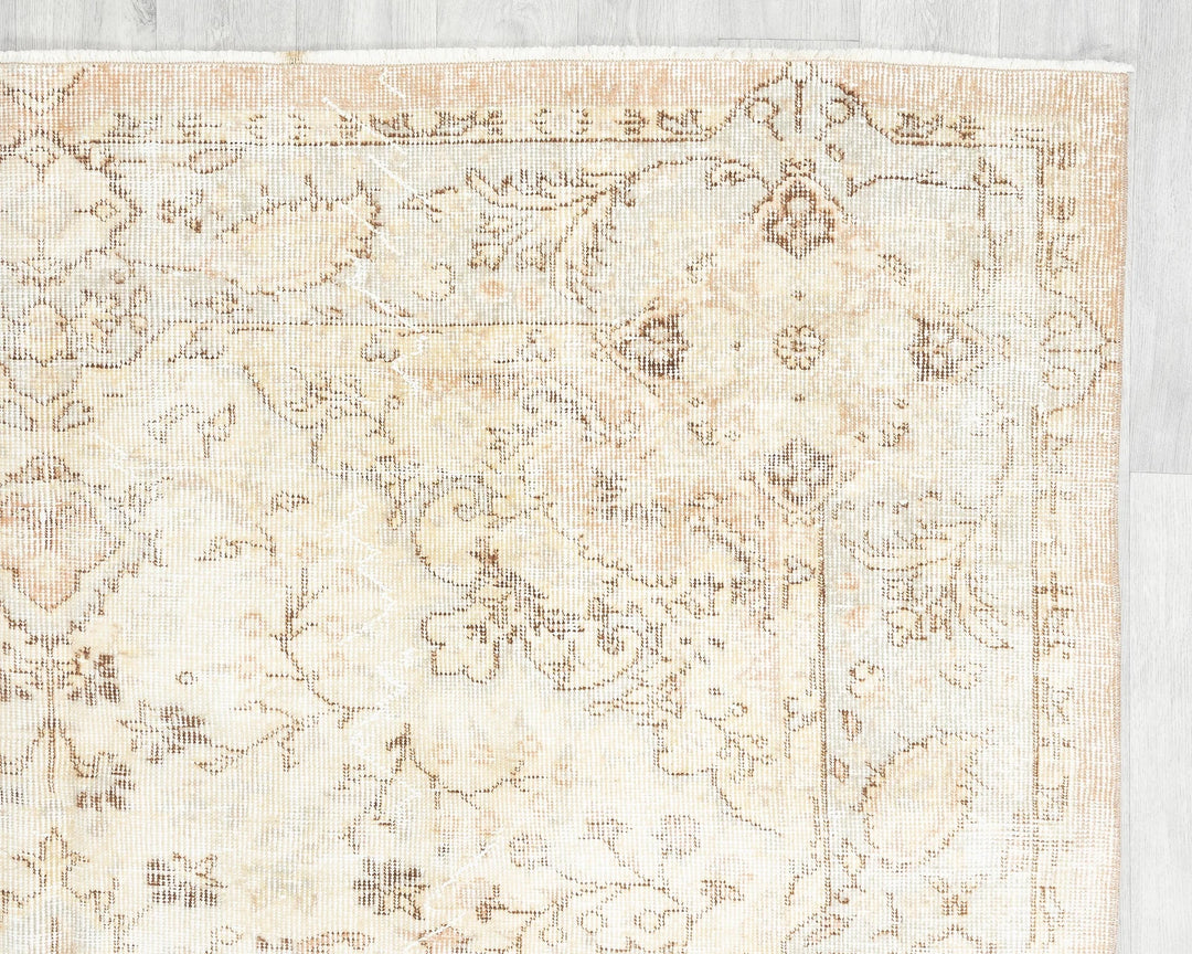 Beige Turkish Oushak Rug 6' 3" x 9' 3" Hand-Knotted | No. VR70968