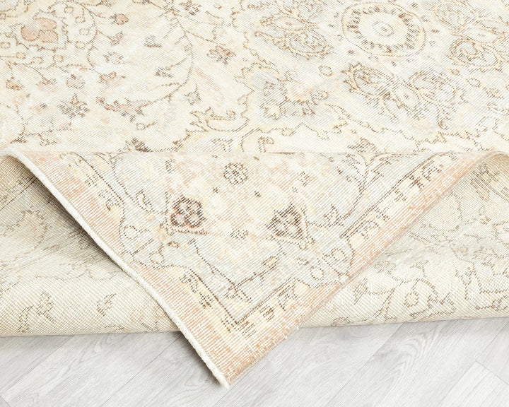 Beige Turkish Oushak Rug 6' 3" x 9' 3" Hand-Knotted | No. VR70968