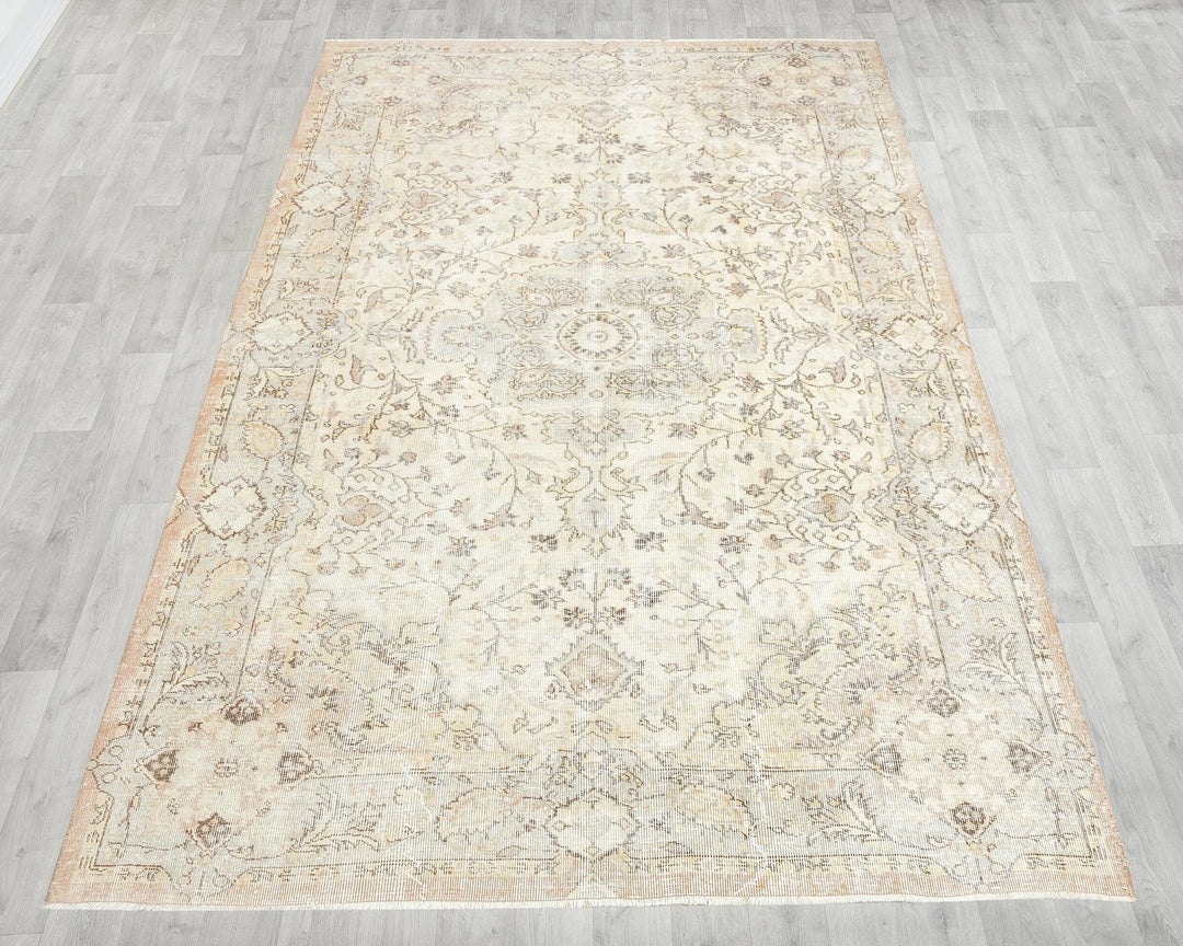 Beige Turkish Oushak Rug 6' 3" x 9' 3" Hand-Knotted | No. VR70968