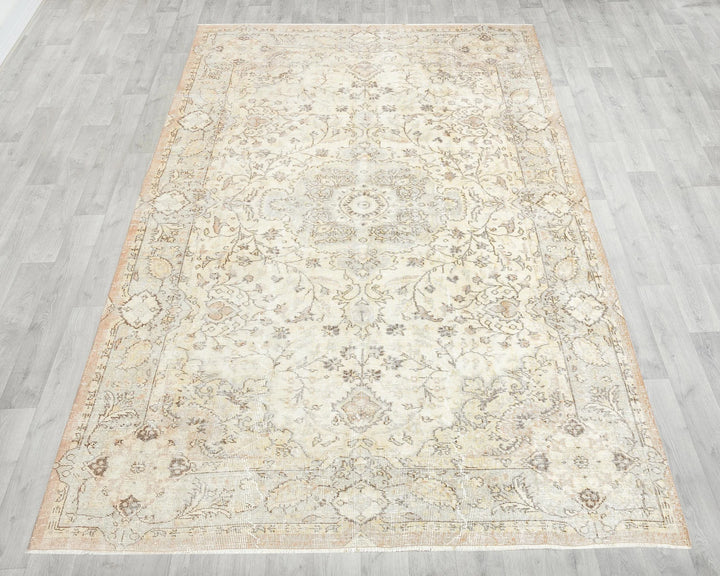 Beige Turkish Oushak Rug 6' 3" x 9' 3" Hand-Knotted | No. VR70968