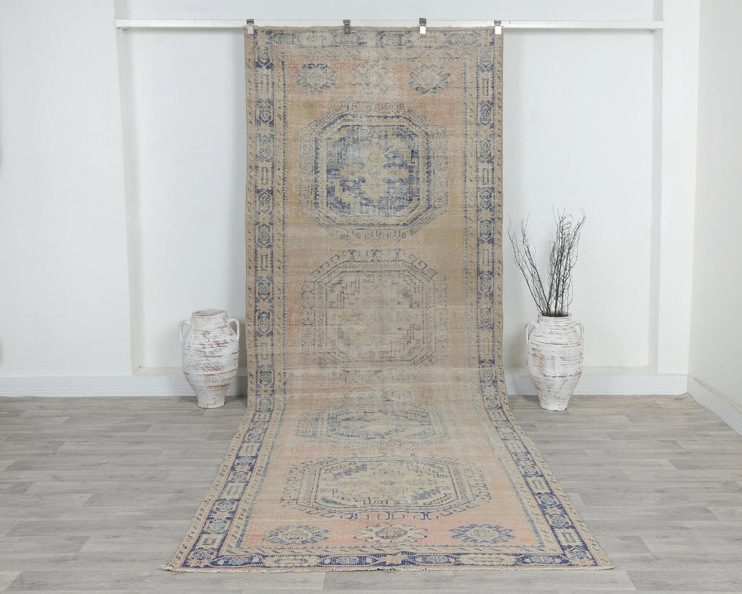 Blue Turkish Oushak Rug 4'9" x 12'6" Hand-Knotted