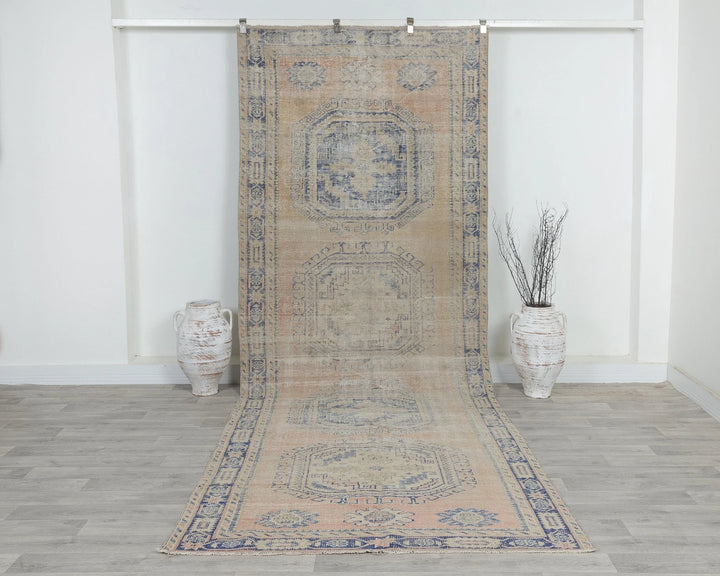 Blue Turkish Oushak Rug 4'9" x 12'6" Hand-Knotted