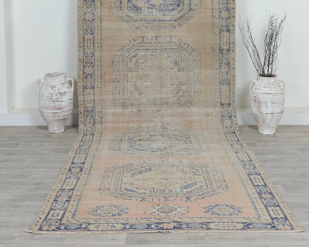 Blue Turkish Oushak Rug 4'9" x 12'6" Hand-Knotted detail