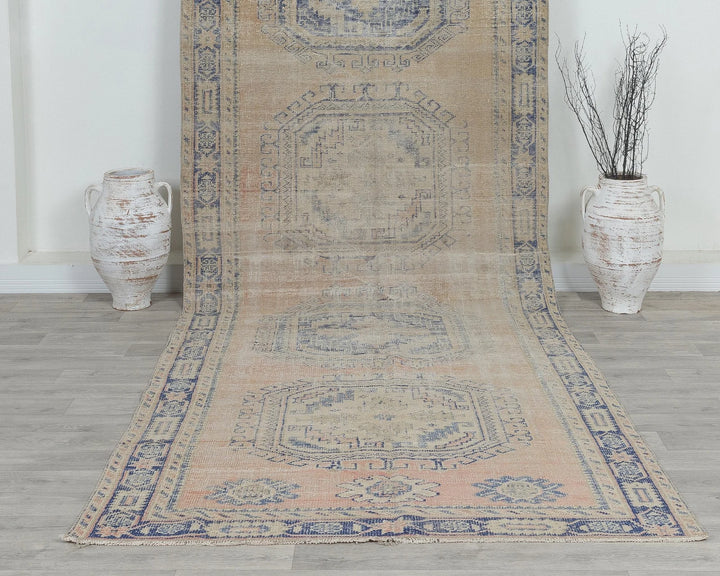 Blue Turkish Oushak Rug 4'9" x 12'6" Hand-Knotted detail
