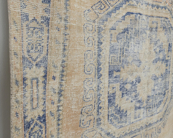 Blue Turkish Oushak Rug 4'9" x 12'6" Hand-Knotted close-up