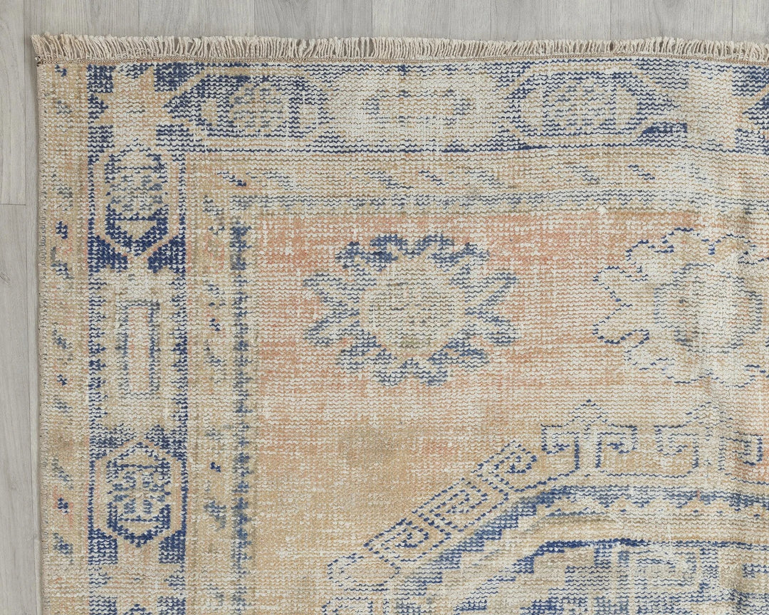 Blue Turkish Oushak Rug 4'9" x 12'6" Hand-Knotted pattern