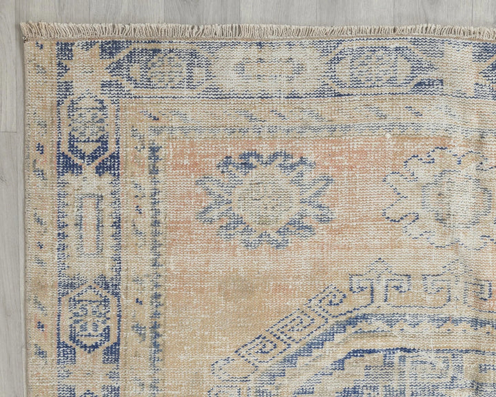 Blue Turkish Oushak Rug 4'9" x 12'6" Hand-Knotted pattern