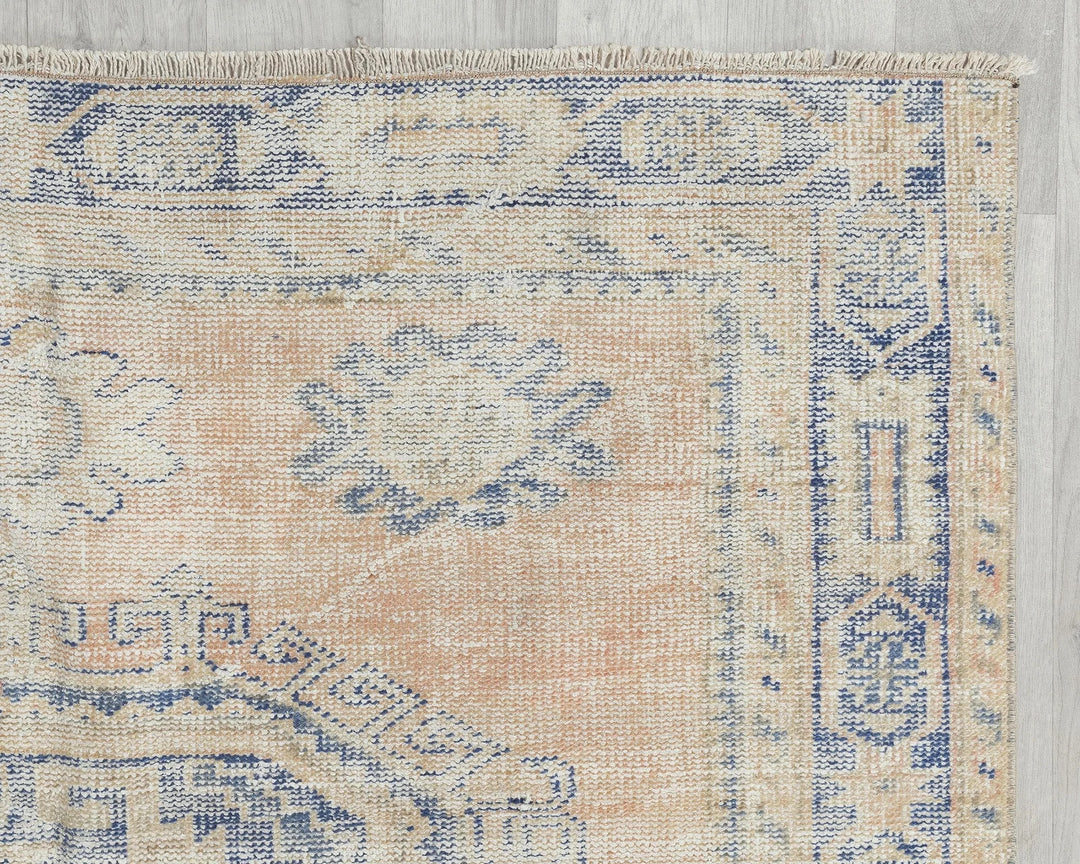 Blue Turkish Oushak Rug 4'9" x 12'6" Hand-Knotted border