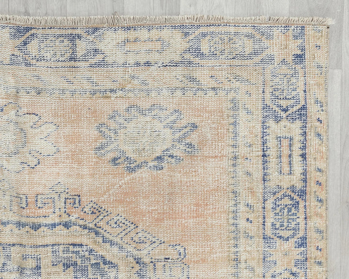 Blue Turkish Oushak Rug 4'9" x 12'6" Hand-Knotted border