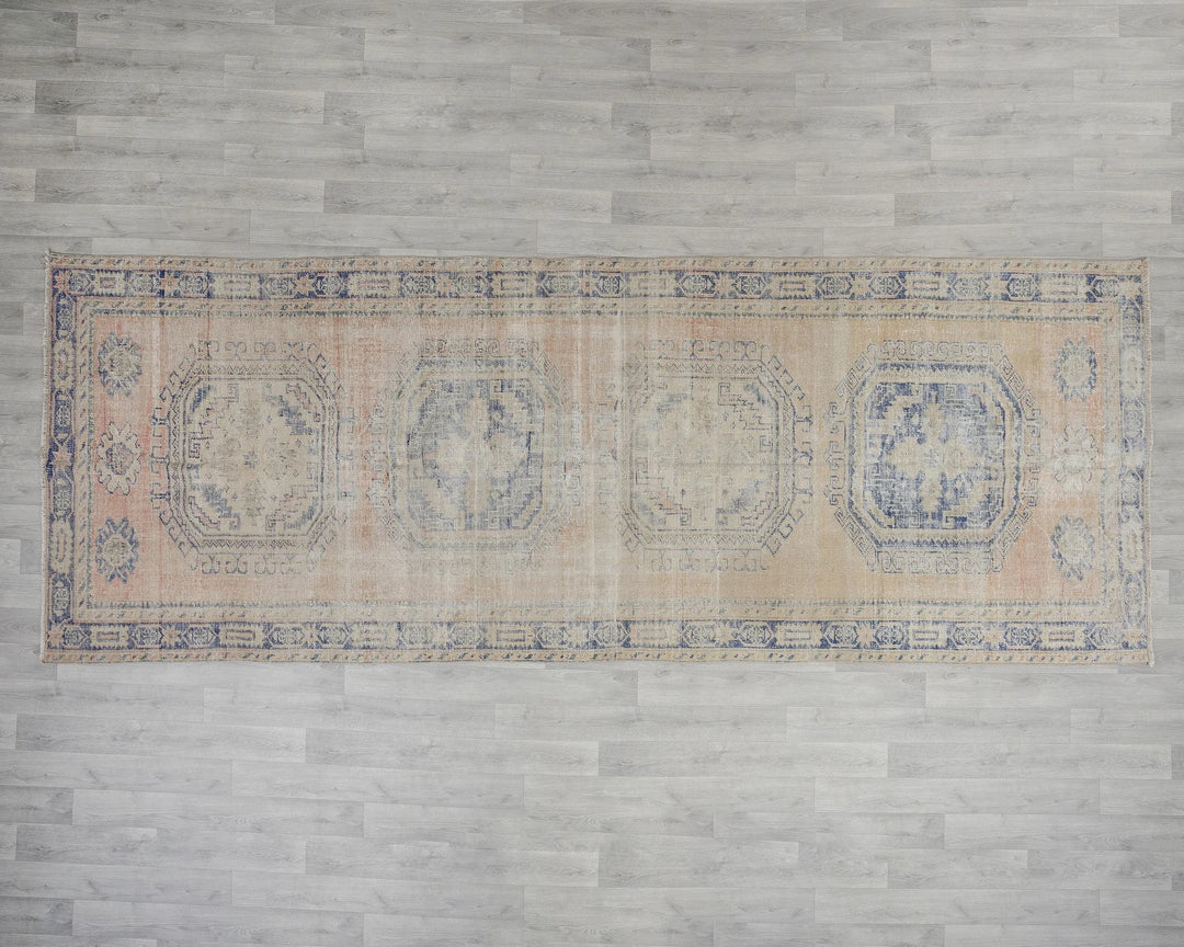 Blue Turkish Oushak Rug 4'9" x 12'6" Hand-Knotted reverse