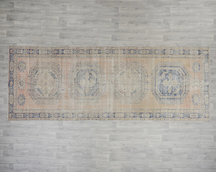 Blue Turkish Oushak Rug 4'9" x 12'6" Hand-Knotted reverse