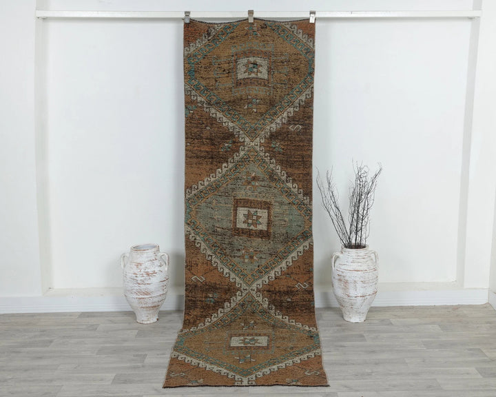 Brown Turkish Oushak Rug 2'11" x 9'8" Hand-Knotted