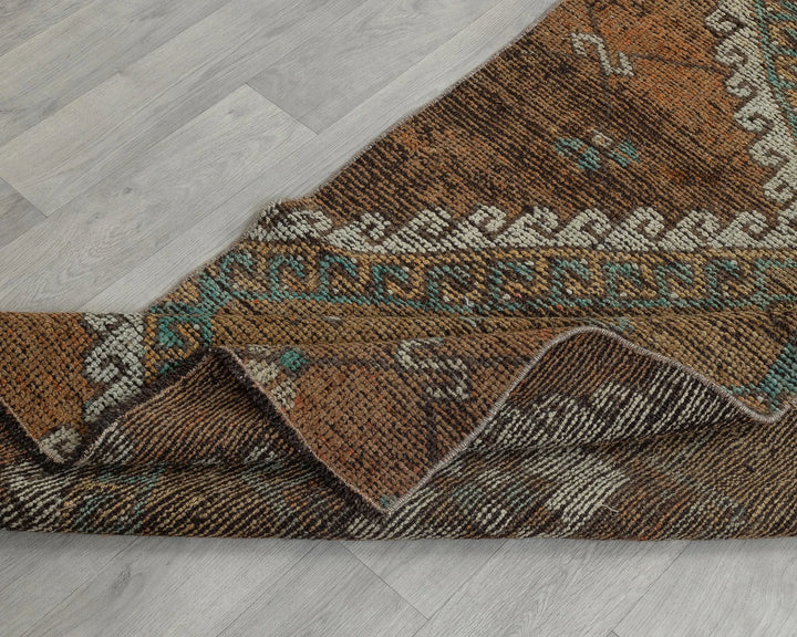 Brown Turkish Oushak Rug 2'11" x 9'8" Hand-Knotted field