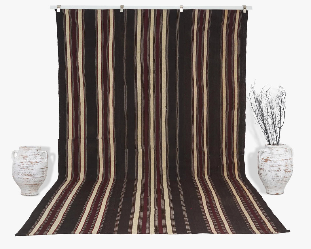 Brown Turkish Kilim Rug 7' 1" x 11' 8" Flat-Weave | No. VR71272