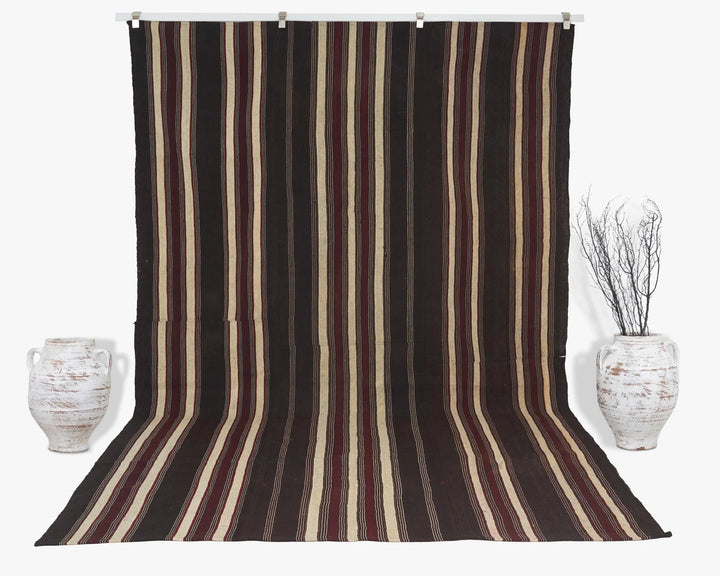 Brown Turkish Kilim Rug 7' 1" x 11' 8" Flat-Weave | No. VR71272