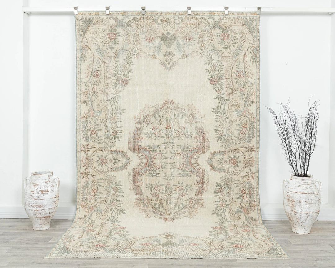Beige Turkish Oushak Rug 5' 11" x 9' 6" Hand-Knotted | No. VR71298
