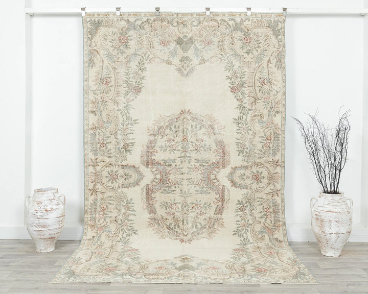 Beige Turkish Oushak Rug 5' 11" x 9' 6" Hand-Knotted | No. VR71298