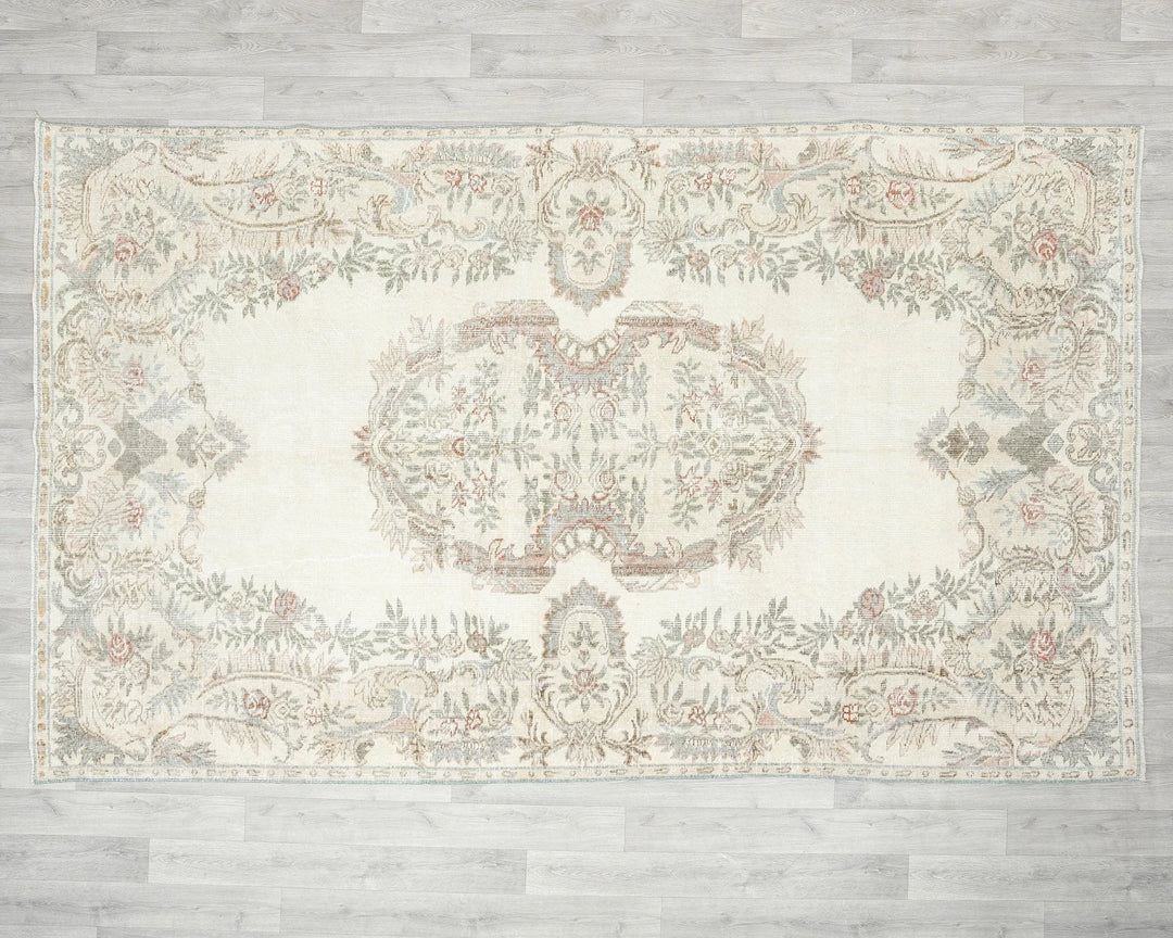 Beige Turkish Oushak Rug 5' 11" x 9' 6" Hand-Knotted | No. VR71298