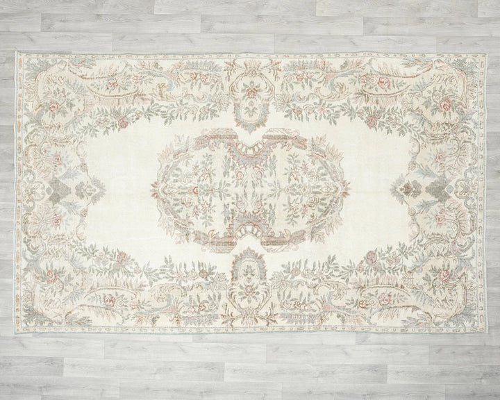 Beige Turkish Oushak Rug 5' 11" x 9' 6" Hand-Knotted | No. VR71298