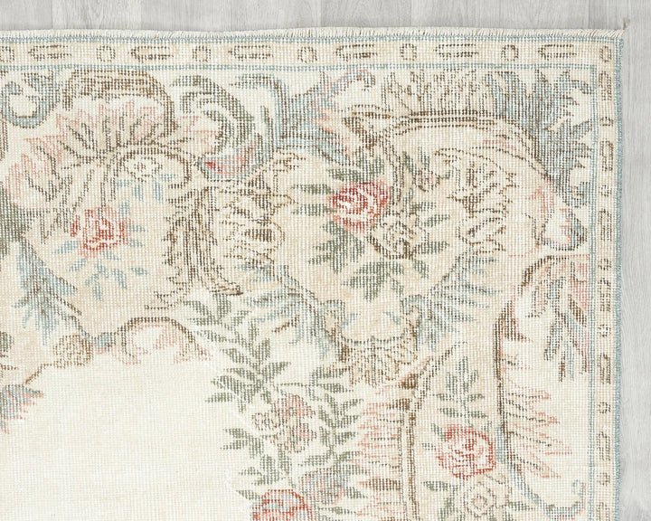 Beige Turkish Oushak Rug 5' 11" x 9' 6" Hand-Knotted | No. VR71298
