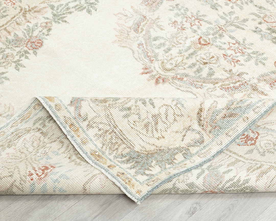Beige Turkish Oushak Rug 5' 11" x 9' 6" Hand-Knotted | No. VR71298