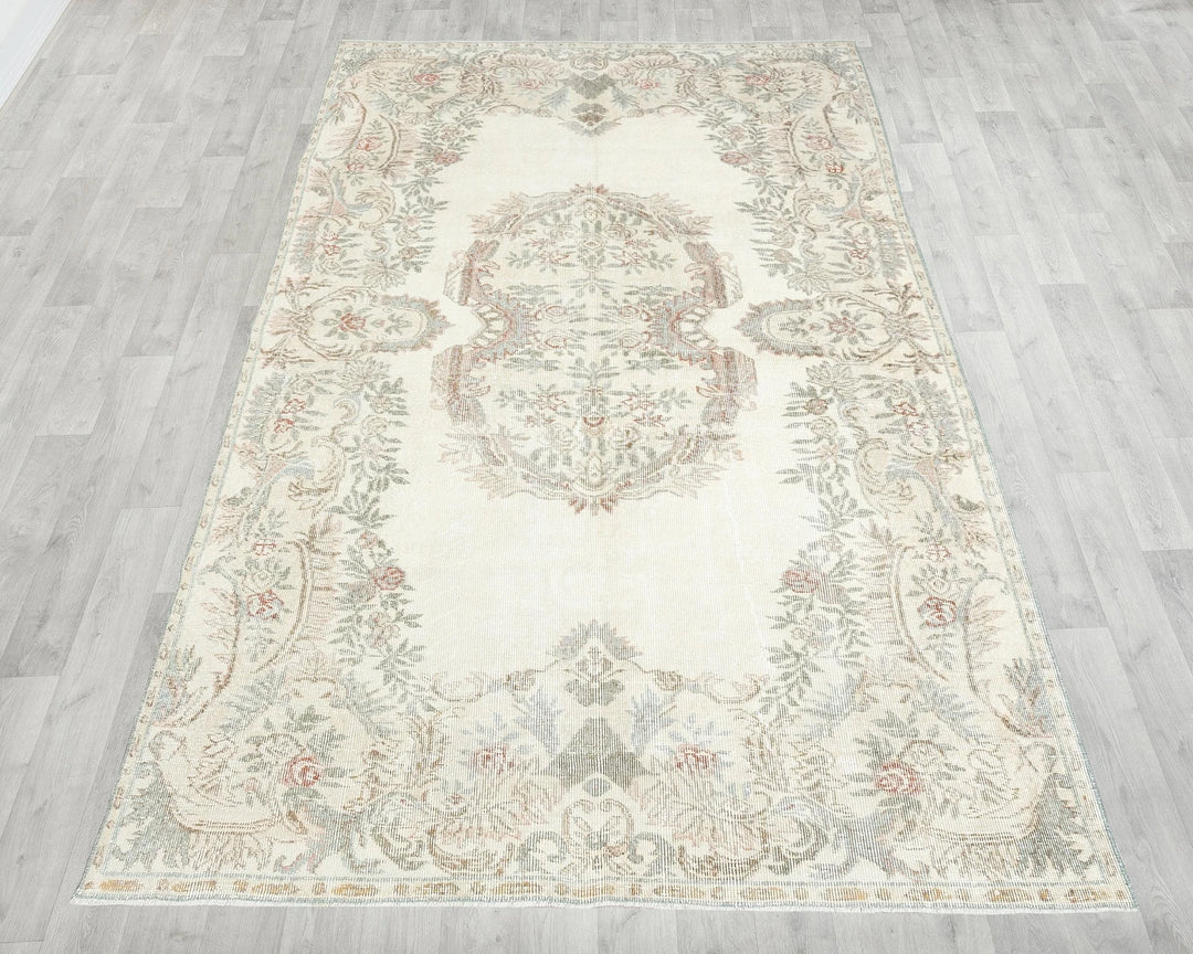 Beige Turkish Oushak Rug 5' 11" x 9' 6" Hand-Knotted | No. VR71298