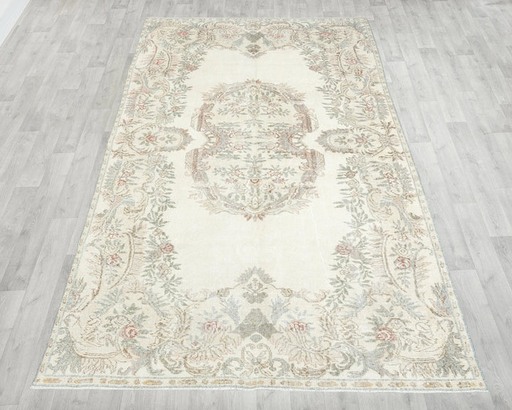 Beige Turkish Oushak Rug 5' 11" x 9' 6" Hand-Knotted | No. VR71298