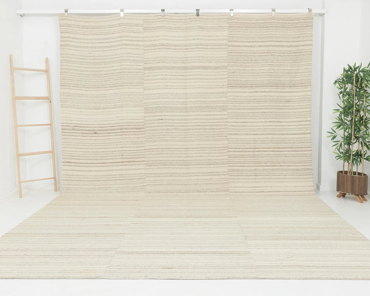 Beige Turkish Kilim Rug 9' 4" x 13' 5" Flat-Weave | No. VR71404
