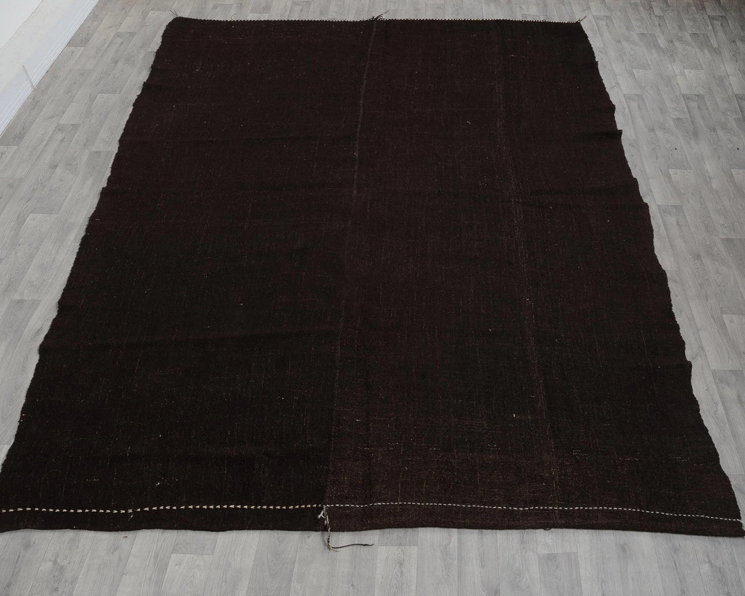 Brown Turkish Kilim Rug 8' x 12' Flat-Weave view 9