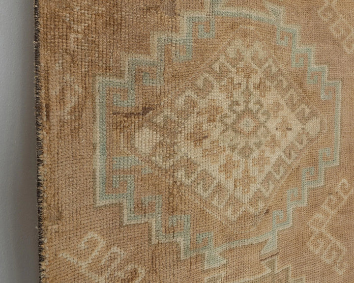 Blue Turkish Oushak Rug 2'3" x 8'6" Hand-Knotted close-up