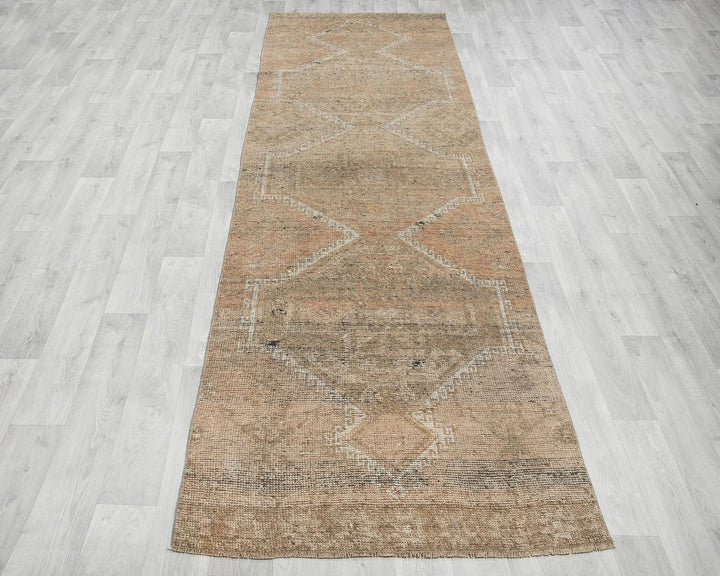 Beige Turkish Oushak Rug 3' 1" x 11' 1" Hand-Knotted | No. VR72140